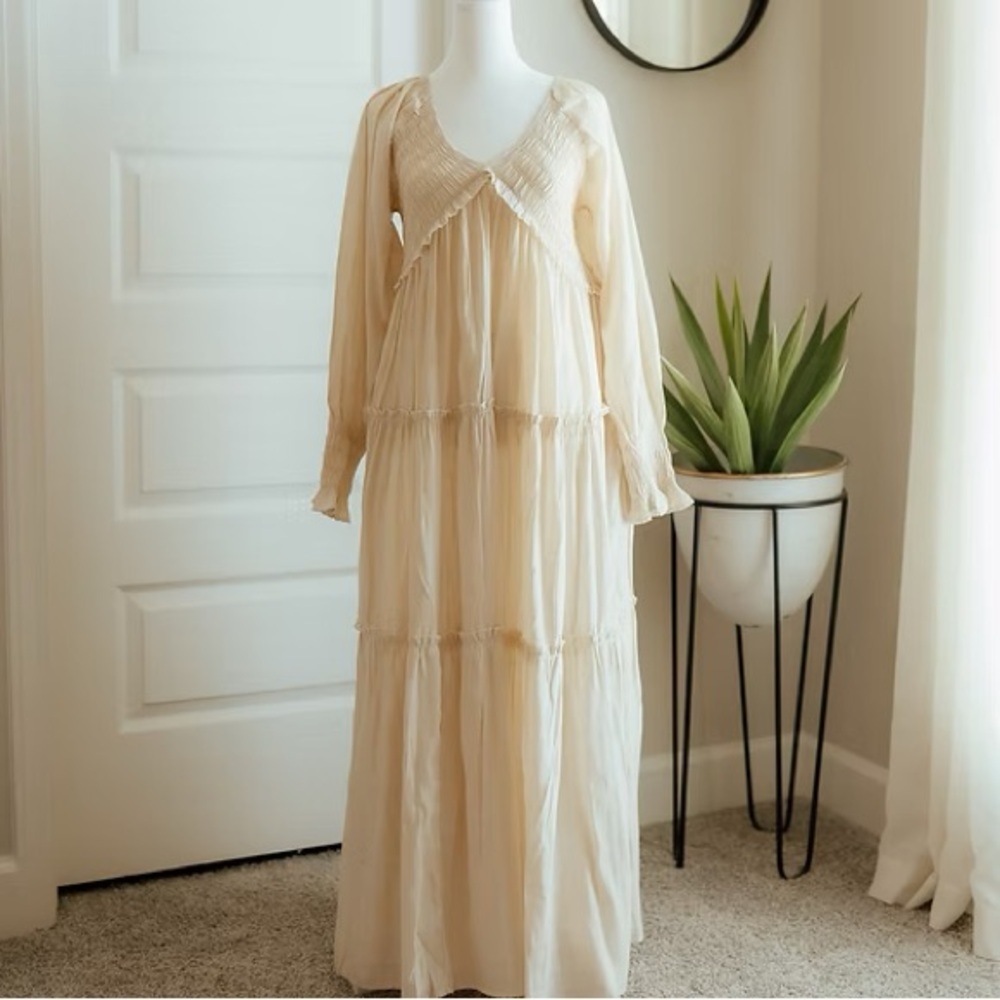 Cream Long Sleeve Maxi Dress